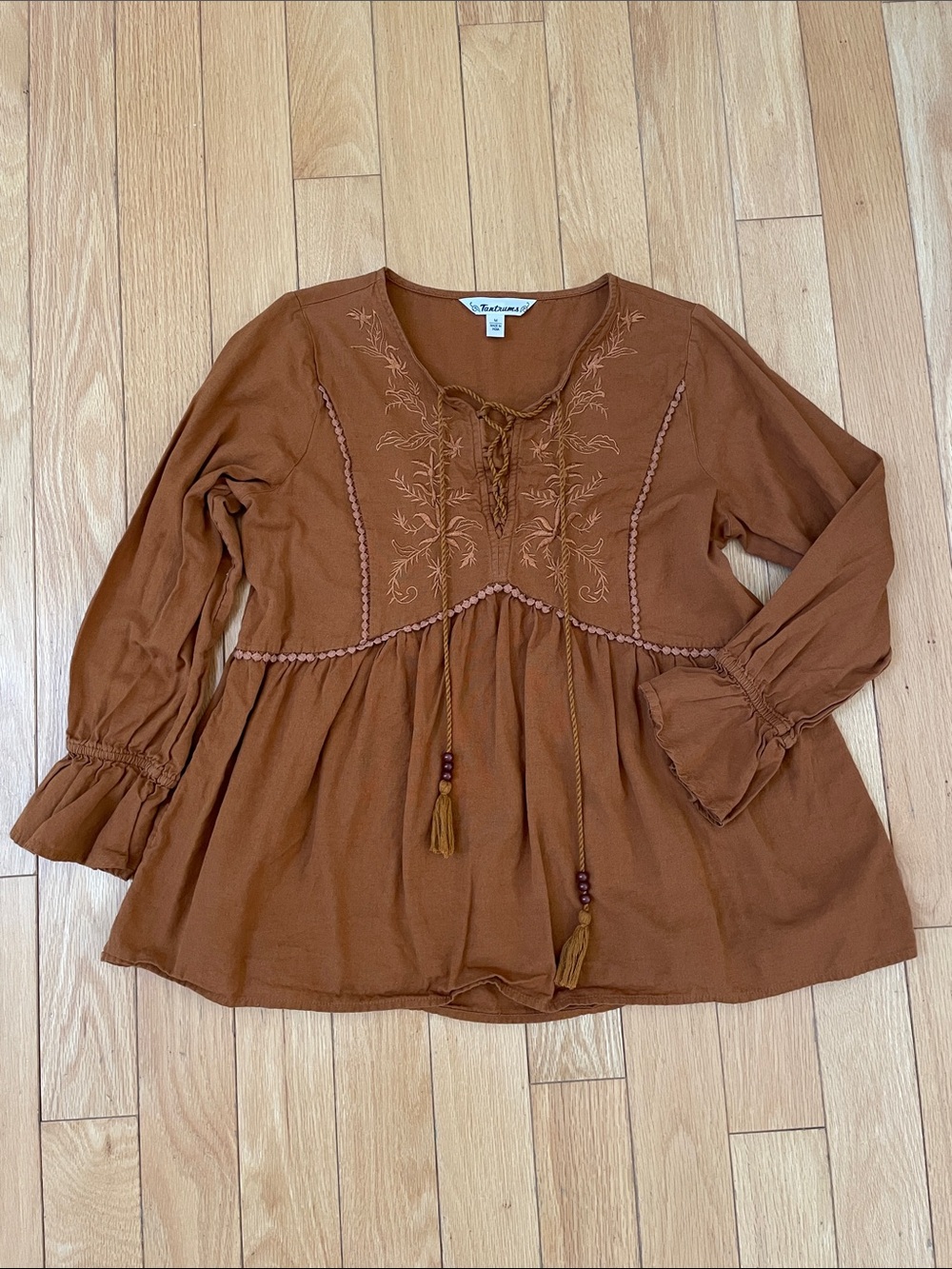 Tantrums Rust Peasant Top with Embroidered Front